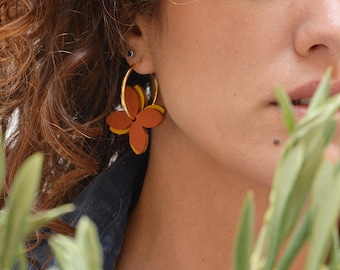 Boho Chic Flower Hoop Earrings in Warm Colors - Handmade statement jewelry for a vibrant bohemian look