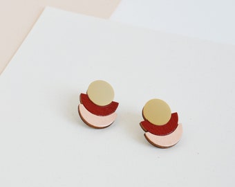 Burgundy modern earrings, Blush Pink earrings, Modern studs, Geometric stud earrings, Geometric studs, Modern, Art deco earrings