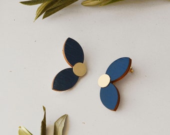 Blue elegant studs, Petals earrings, Geometric studs, Modern earrings, Blue petal earrings