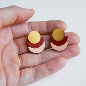 Burgundy modern earrings, Blush Pink earrings, Modern studs, Geometric stud earrings, Geometric studs, Modern, Art deco earrings 画像 2