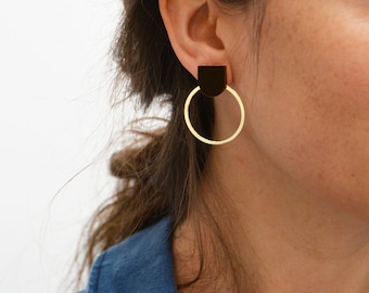 Black Geometric Stud Earrings - Modern Earrings - One of a kind earrings - Stylish Gift for Designers