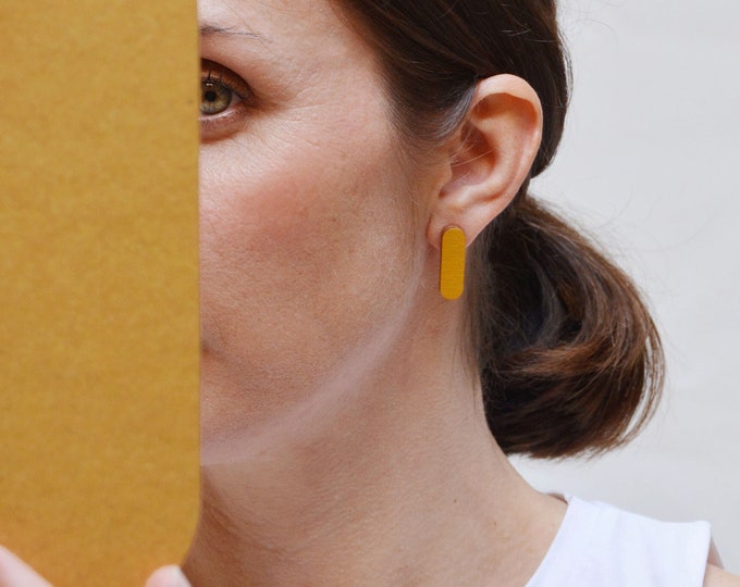 Minimal Wooden Bar Earrings - Geometric Studs - Wooden and Sustainable Stud Earrings