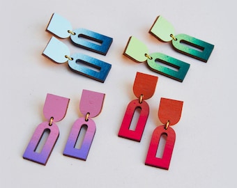 Arch Earrings, Hand-Painted Wooden Dangle Earrings, Lightweight Geometric Jewelry, Sustainable Gift for Her, Aurora Collection