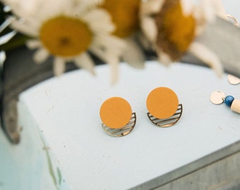 Statement Circle Stud Earrings, Minimalist Round Studs, Modern Jewelry, Handmade Gift for Her