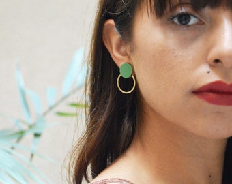 Green stud earrings, Modern stud earrings, Simple stud earrings, Daily earrings, Minimalist studs, Modern, Geometric