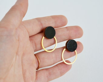 Black stud earrings, Modern stud earrings, Minimalist studs, Hoop stud earrings, Daily earrings, Minimal studs