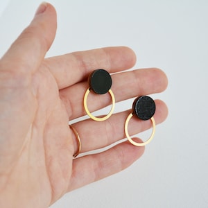 Black stud earrings, Modern stud earrings, Minimalist studs, Hoop stud earrings, Daily earrings, Minimal studs