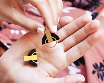 Statement earrings, Black statement earrings, Fan earrings, Black and gold earrings, Black statement earrings