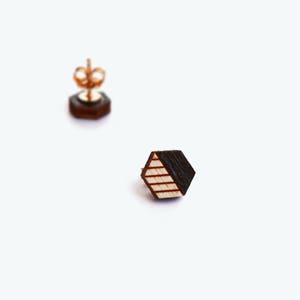 Small hexagon earrings, Black Studs, Hexagon Stud earrings, Wooden geometric earrings, Gift for him, Gift for her, Minimalist earrings