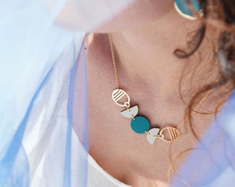 Reversible Statement necklace, Geometric necklace, Playful and bold necklace, Lightweight necklace
