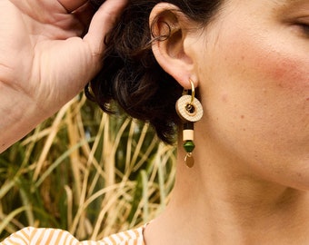 Versatile and playful hoops, Geometric hoops earrings, Hoop earrings with interchangeable charms, White Sand & Ash Blue