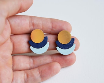 Blue modern earrings, Cute earrings, Geometric stud earrings, Geometric studs, Modern, Minimalist, Geometric Blue
