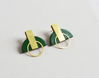 Green statement earrings, Geometric Earrings, Minimalist Earrings, Green stud earrings