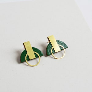 Green statement earrings, Geometric Earrings, Minimalist Earrings, Green stud earrings