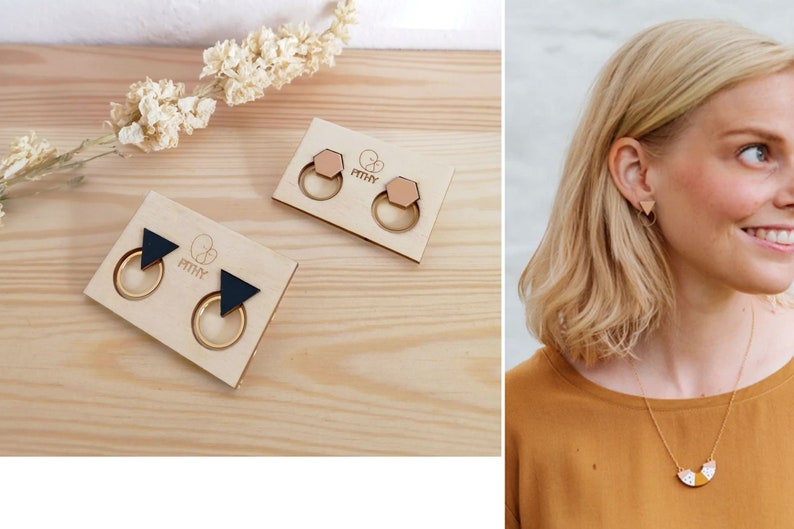 Small stud earrings for geometric lovers, Minimalist stud earrings with geometric shapes, Tiny Studs with geometric shapes image 5