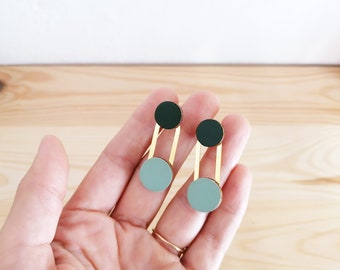 Dark green earrings, Green Earrings, Mint Earrings, Green and gold, Contemporary Earrings, Modern emerald green earrings