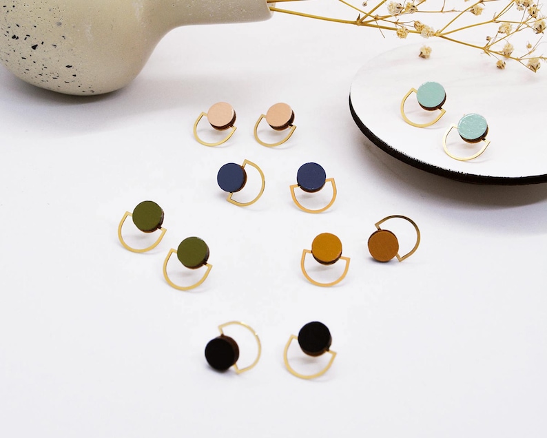 Lovely Geometric Small Studs Circle small studs Arch small studs Everyday Earrings Tiny Studs image 4