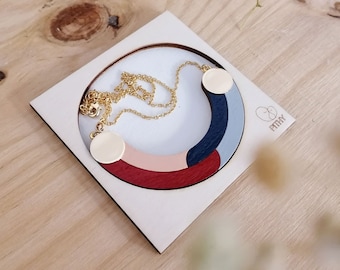 Collier de déclaration, collier géométrique, collier en bois peint à la main, collier graphique