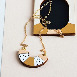 Semicircle polka dots necklace, Wooden necklace, Geometric necklace, Everyday necklace image 4