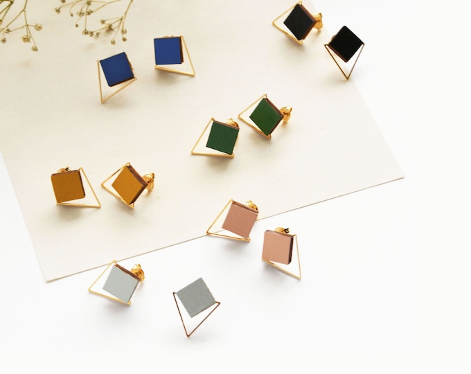Geometric earrings, Square Studs, Minimalist earrings, Geometric studs, Modern earrings