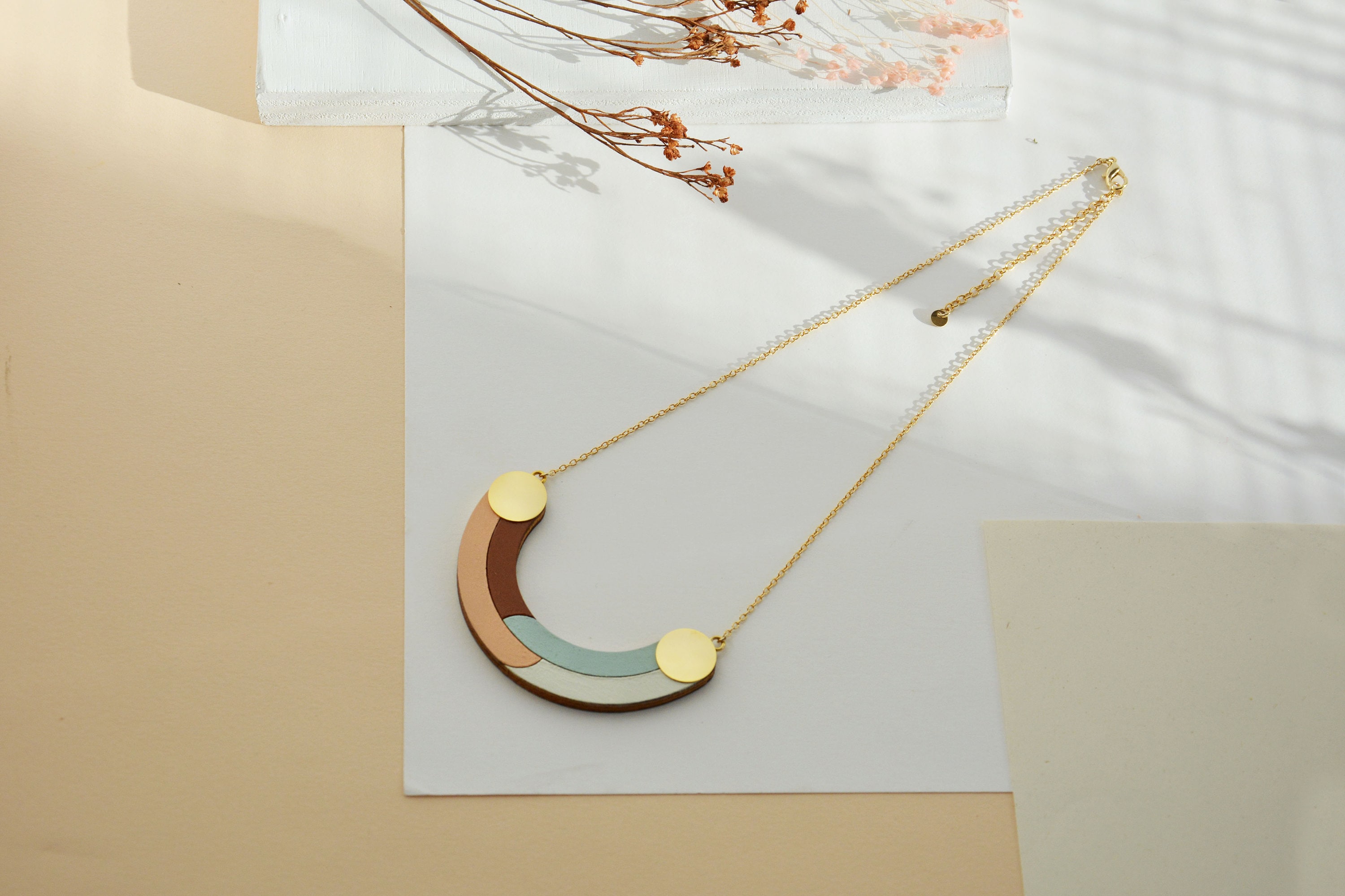 Statement necklace, 2022 Etsy Design Awards Finalist, Geometric necklace, Hand-painted wooden necklace, Graphic Necklace