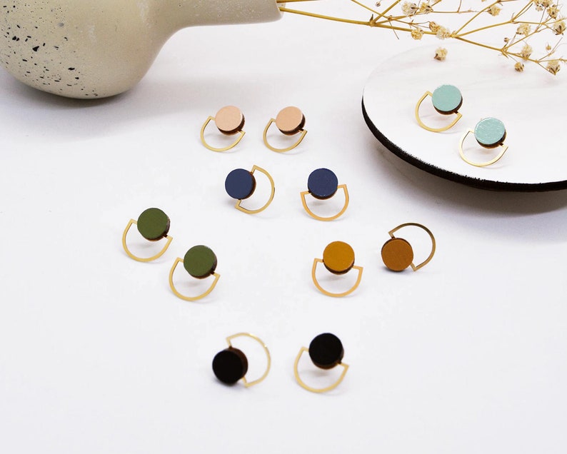 Lovely Geometric Small Studs Circle small studs Arch small studs Everyday Earrings Tiny Studs image 2