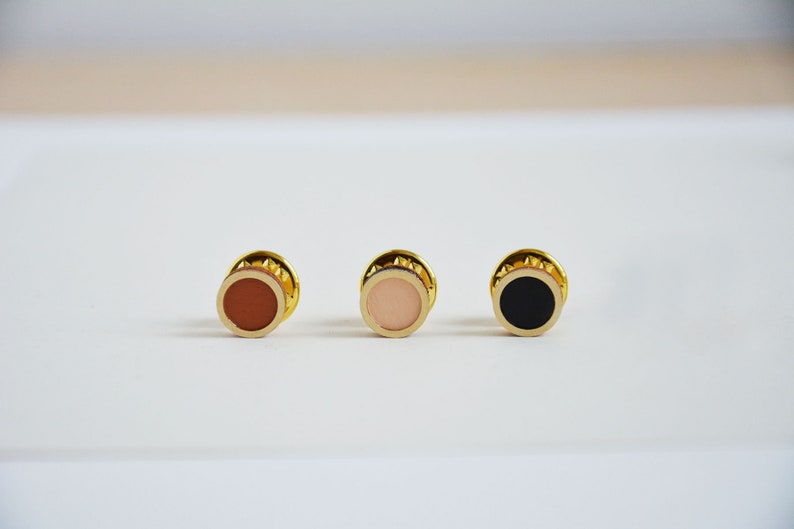 Mini Pin Badge Set, Brass and wood Geometric Pins, Circle pin, Geometric Pin, Brooch, Geometric, Minimalist image 3