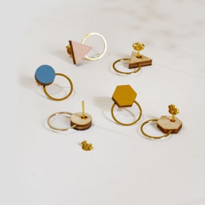 Small stud earrings for geometric lovers, Minimalist stud earrings with geometric shapes, Tiny Studs with geometric shapes image 4