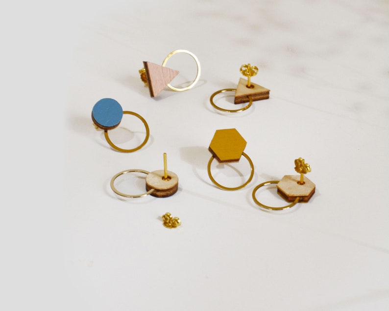 Small stud earrings for geometric lovers, Minimalist stud earrings with geometric shapes, Tiny Studs with geometric shapes image 4