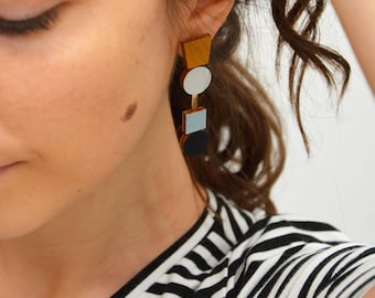 Geometric long earrings - Lightweight dangle earrings for everyday wear - Modern earrings with geometric shapes