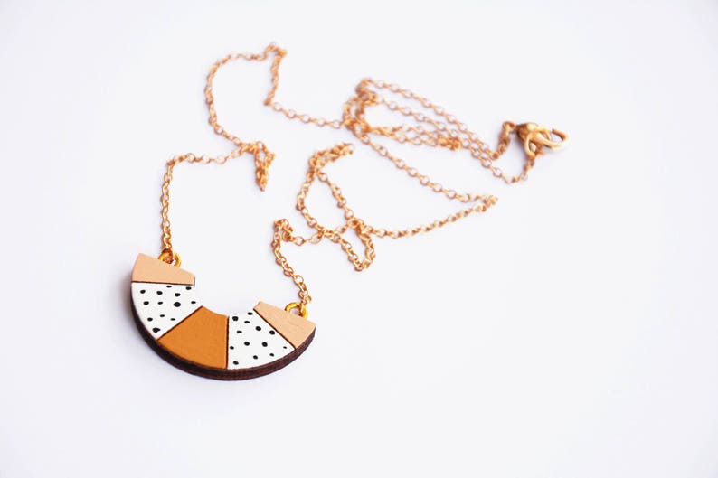 Semicircle polka dots necklace, Wooden necklace, Geometric necklace, Everyday necklace image 5