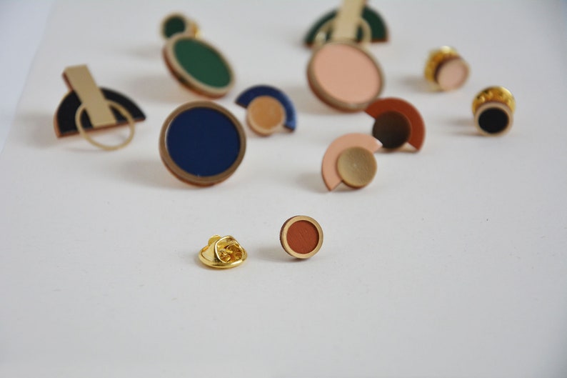 Mini Pin Badge Set, Brass and wood Geometric Pins, Circle pin, Geometric Pin, Brooch, Geometric, Minimalist image 5