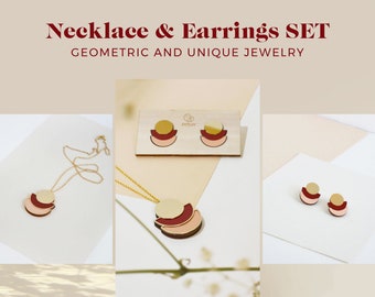 Necklace and earrings Set - Geometric and unique Jewerly - Perfect gift for her