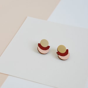 Burgundy modern earrings, Blush Pink earrings, Modern studs, Geometric stud earrings, Geometric studs, Modern, Art deco earrings 画像 6