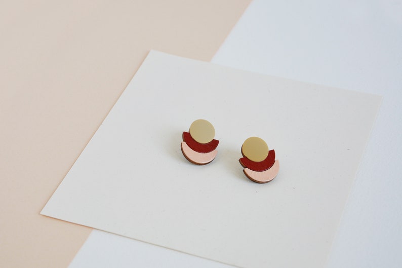 Burgundy modern earrings, Blush Pink earrings, Modern studs, Geometric stud earrings, Geometric studs, Modern, Art deco earrings image 6