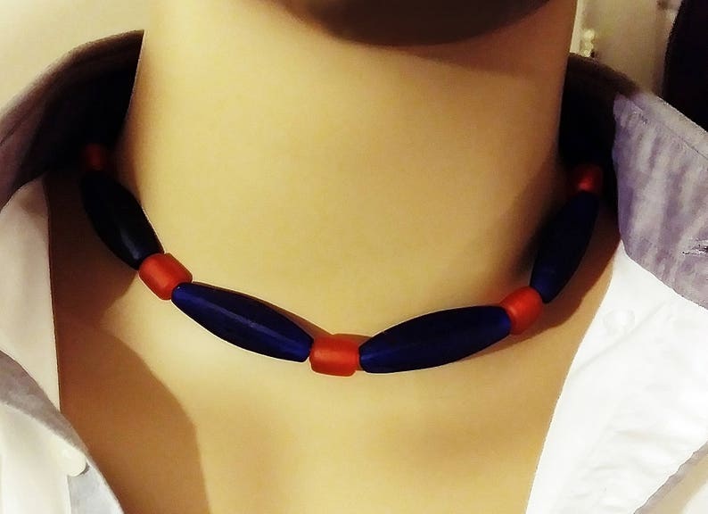 Handcrafted Navy /& Orange Frosted Sea Glass Beads Chicago Bears Sports Choker