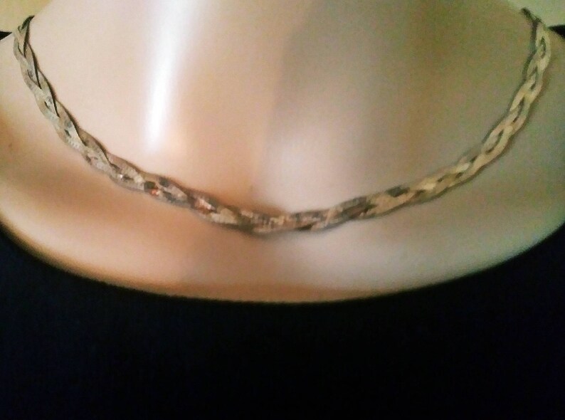 Unisex Italian Sterling Silver 925 Braided Herringbone Necklace 18.25 Inches