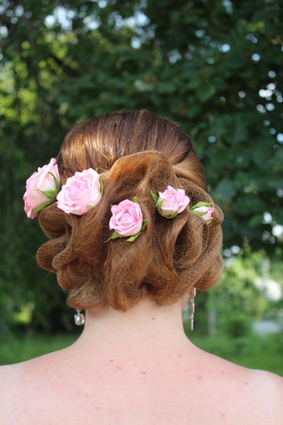 Wedding Rose Hair Pins Bridal Hair Pin Pink Prom Hair Pin Rose Etsy