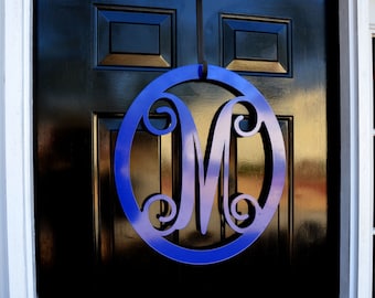 Letra de monograma de metal, corona de monograma, monograma para colgar en la puerta, letra de monograma de metal, corona ovalada con monograma, arte de pared