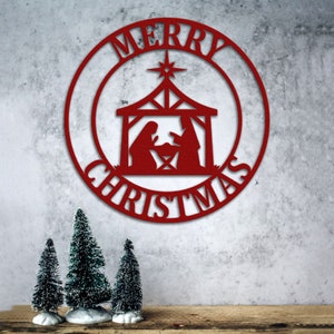 Merry Christmas & Nativity Scene Door Wreath or Wall Art