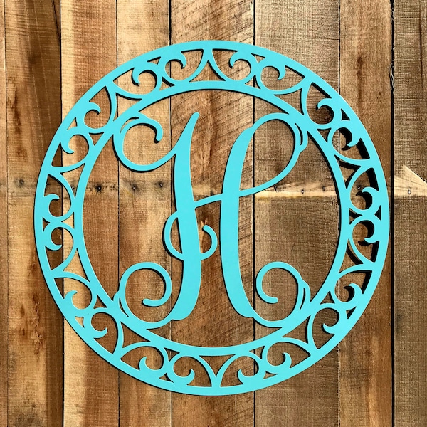 22" Scrolled Circle Metal Monogram Door Hanger, Metal Wall Art