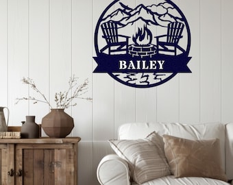 Outdoor Metallschild | Personalisiertes Lagerfeuer-Schild | Camper Dekor | Personalisierte Camping Geschenke Feuerstelle Schild Outdoor Decor Cabin Schild | Zeltplatz Schild