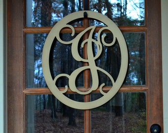 Metal Monogram Letter, Monogram Wreath, Door Hanger Monogram, Metal Monogram Letter, Oval Monogramed Wreath, Wall Art