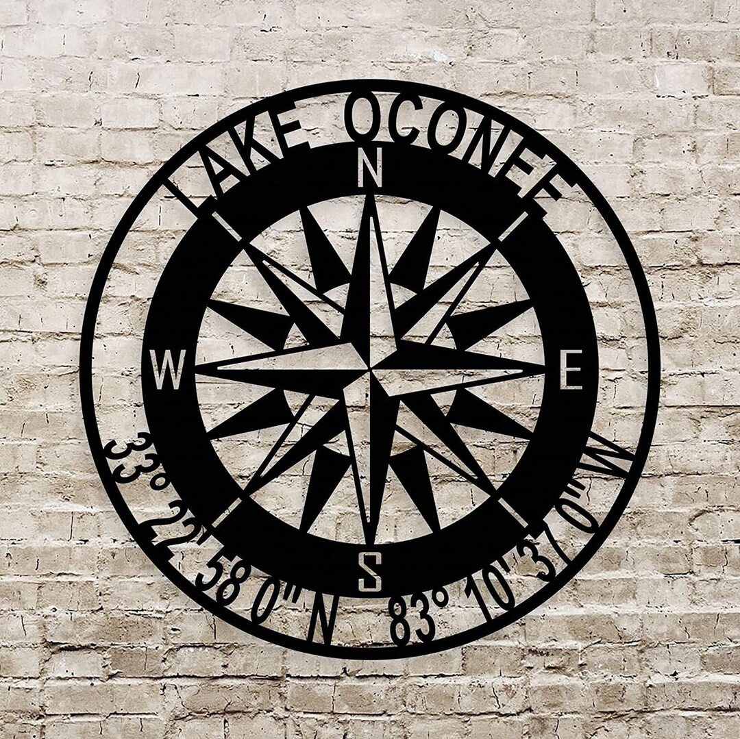 Nautical Compass Rose Metal Wall Art With GPS Coordinates Etsy