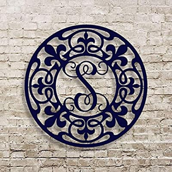 New Orleans Style Monogram Wreath, Door Hanger Monogram, Metal Monogram Letter, Oval Monogramed Wreath, Wall Art