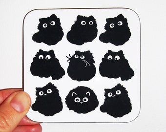 Funny Black Cat Coaster, Funny Cat Gift, Hardboard Coaster