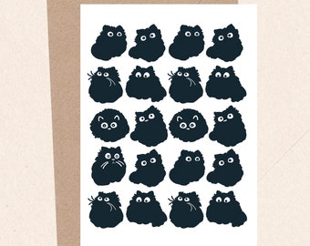 Funny Black Cat Card, Birthday Card, Fluffy Black Cat Card, Cat Gifts