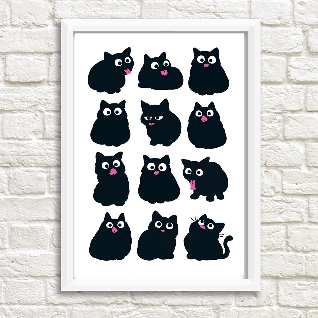 Black Cat Wall Art, Funny Cat Print, Art for Cat Lover - Ets…