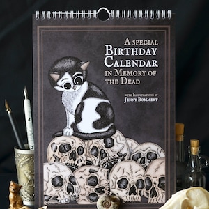 Birthday Calendar With Memory Of The Dead - Memento Mori, Gothic Home Decor, Creepy Cute, Perpetual Cat Calendar, Dark Art, Vanitas