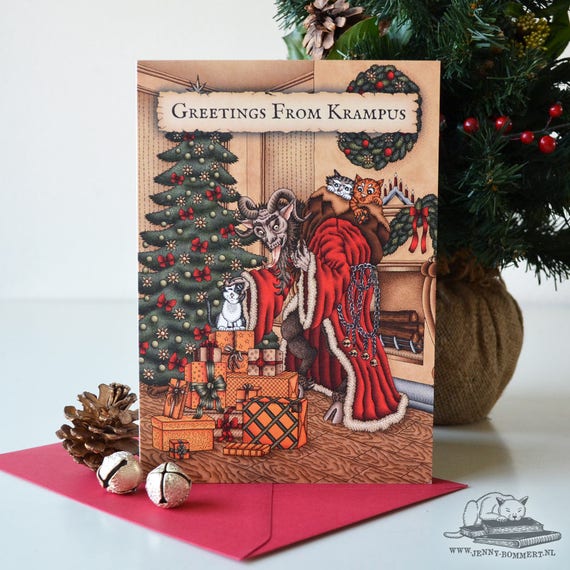 Krampus Christmas Card With Ginger Cat Claudius Beebie Etsy